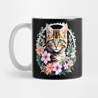 Beautiful Tabby Kitten Surrounded by Spring Flowers Mug